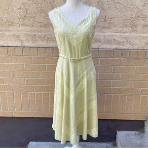 Adrianna Papell Yellow Sleeveless Cotton Lace Detail Fit Flare Midi Dress (Sz 6)